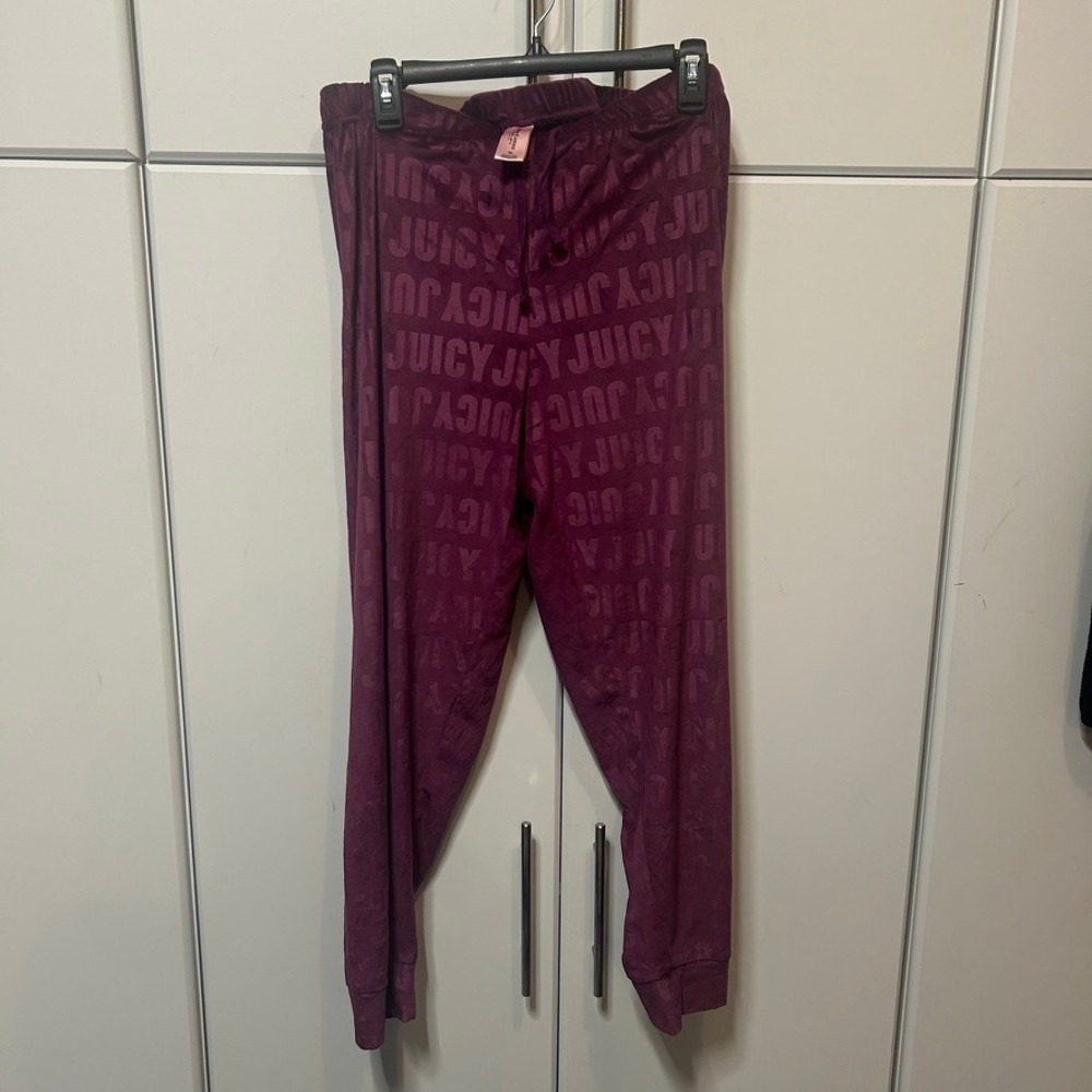 Juicy Couture Velour Sleep Joggers Plum Purple Logo Embossed Pajama‎ Pants XL